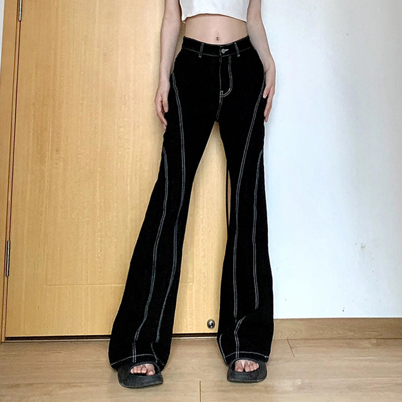 American Fashion Split Bright Line Skinny Jeans Low Waist Draping High Slim Fit