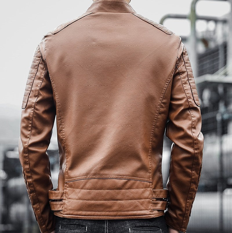 men's PU leather jacket coat, view 4 - MRSLM