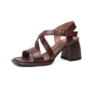 leather high-heel sandals with buckle strap, view 2 - MRSLM