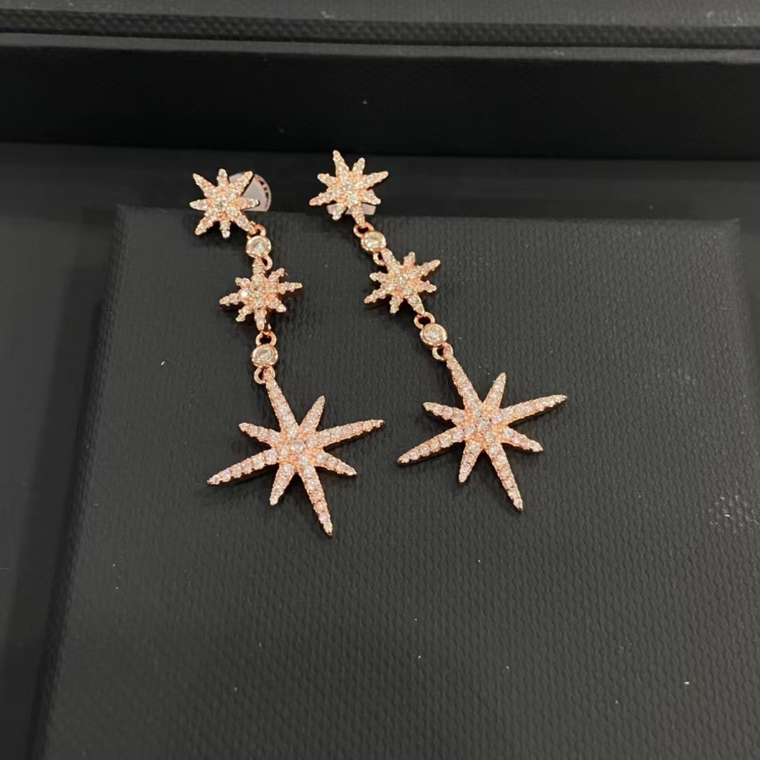 Sterling Silver Six Point Star Pendant Earrings