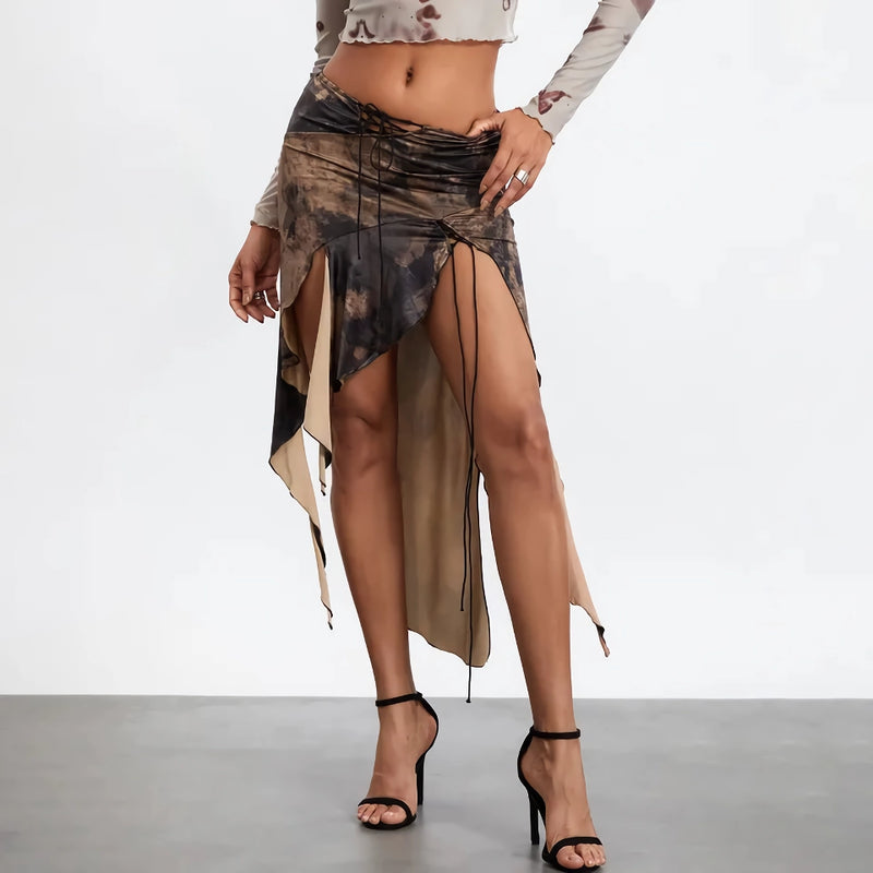 high split ruffle hem midi skirt, view 5 - MRSLM