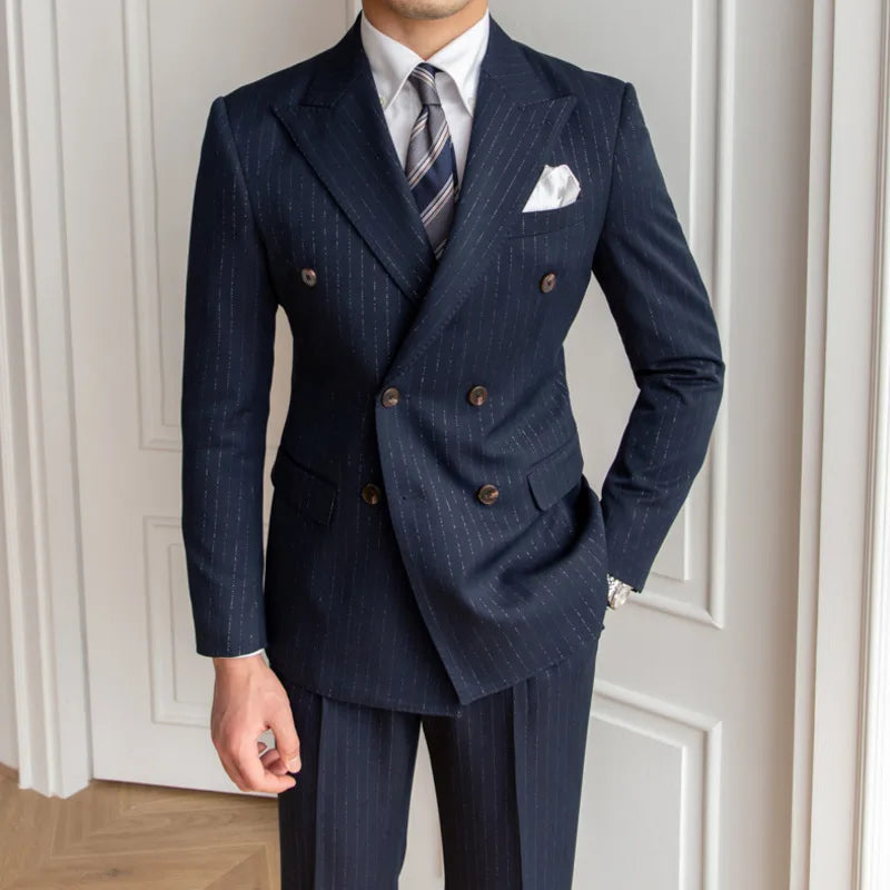 men's metallic stripe double breasted 2-piece suit, view 4 - MRSLM