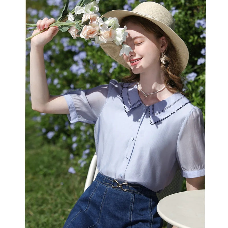 french embroidery puff sleeve blouse, view 4 - MRSLM