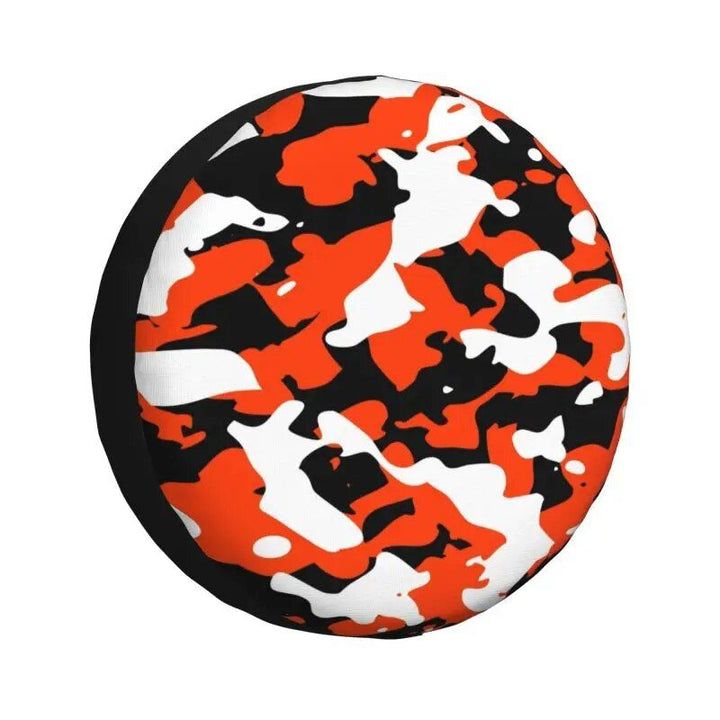 Rugged Camo Spare Tire Cover – Black Orange Camouflage Wheel Protector for Off-Road and Outdoor Vehicles