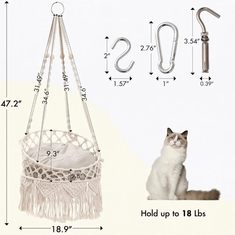 boho hanging cat bed, view 7 - MRSLM