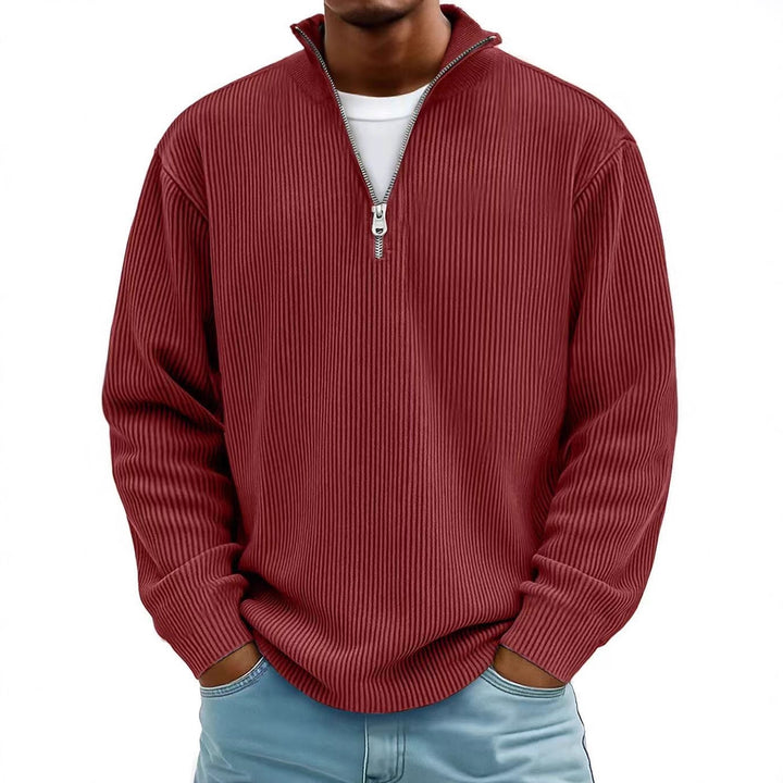 Corduroy Zipper Stand Collar Sweatshirt Fashion Warm Solid Color Long Sleeve Top Men&