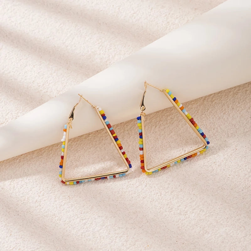 colorful beaded triangle hoop earrings, view 5 - MRSLM