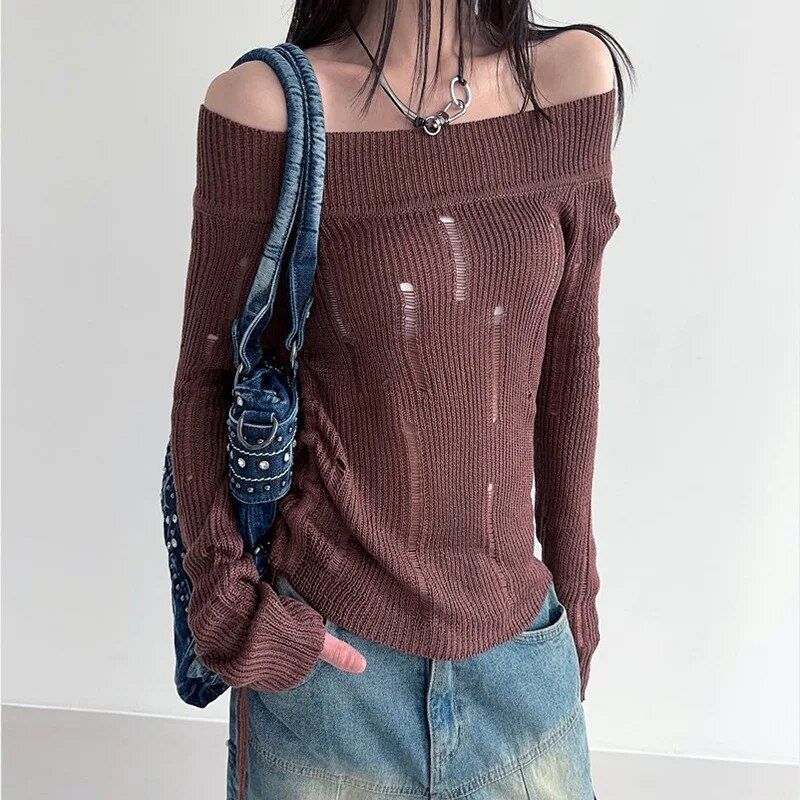 knitted hollow out pullover, view 3 - MRSLM
