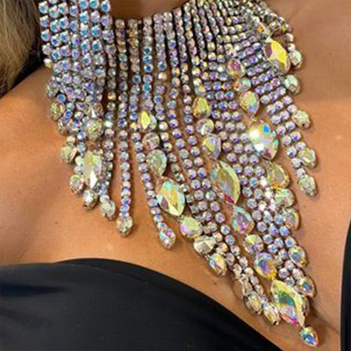 Rhinestone Necklace Set Female Exaggerated Tassel Earrings