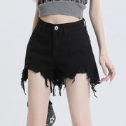 high waist black denim shorts, view 3 - MRSLM