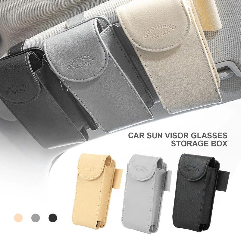 Leather Sun Visor Glasses and Card Organizer for Cars