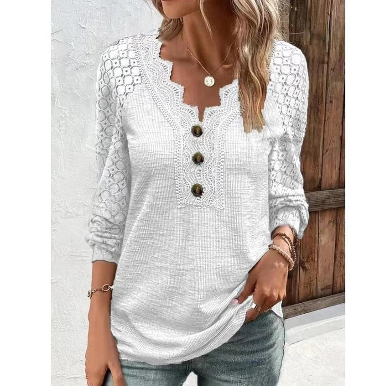 women's slim long sleeve lace top, view 5 - MRSLM
