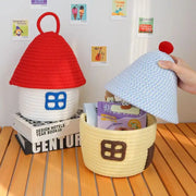 small round woven rope basket with lid, view 5 - MRSLM