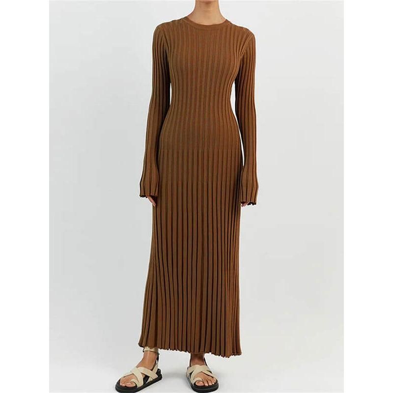 elegant pleated knit dress, view 5 - MRSLM