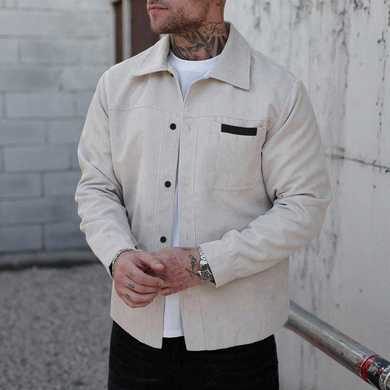 Men's apricot corduroy shirt jacket, view 3 - MRSLM