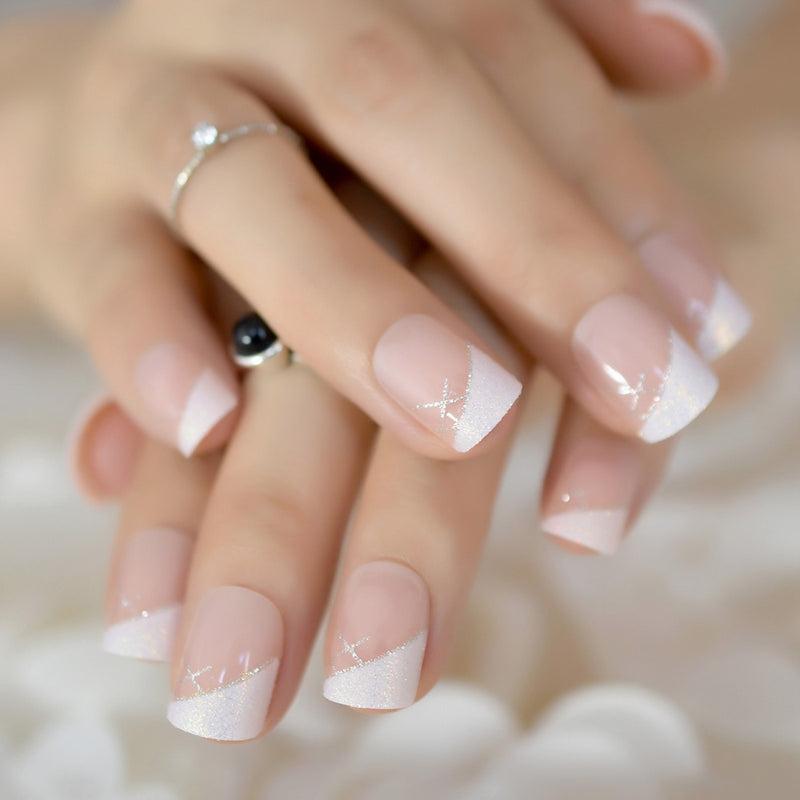 iridescent white glitter french nails, view 2 - MRSLM