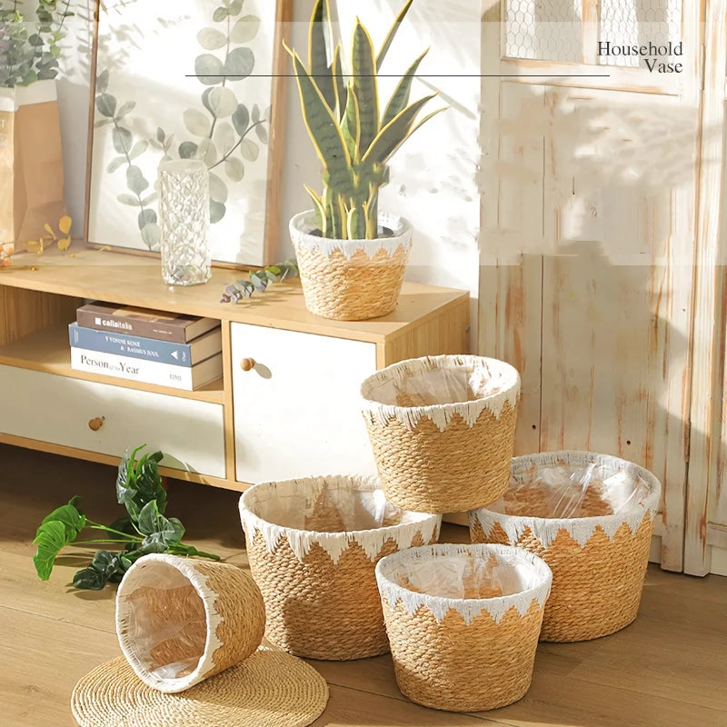 handmade woven planter basket, view 6 - MRSLM
