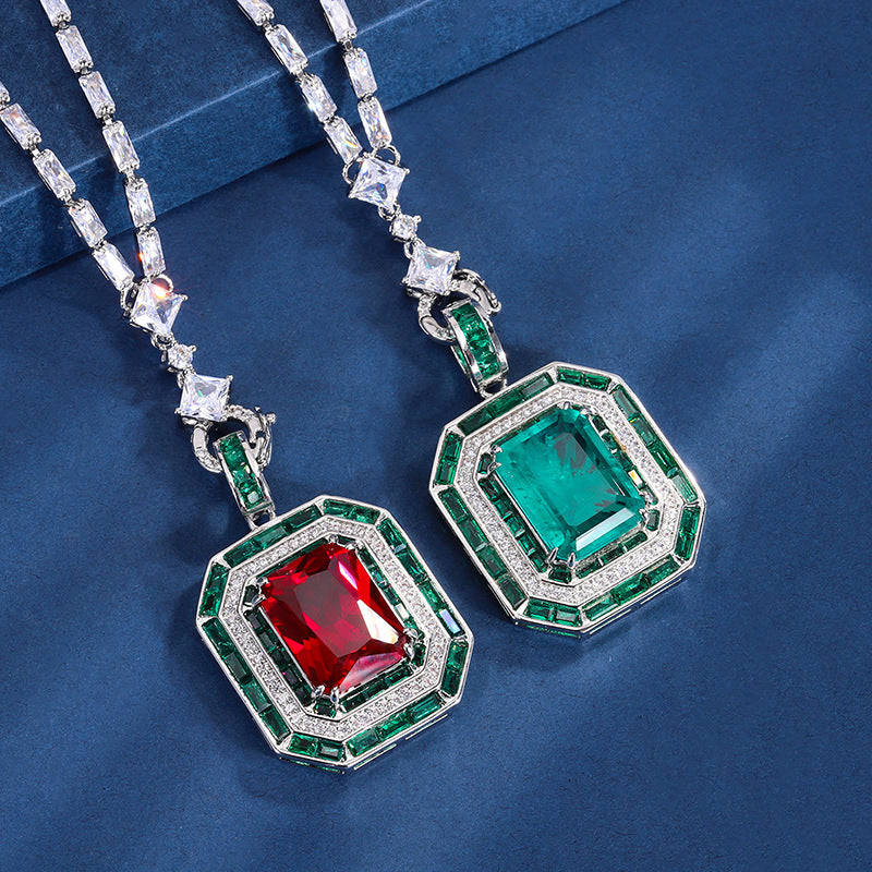 Women's Fashion Simulation Emerald Red Corundum Pendant Necklace