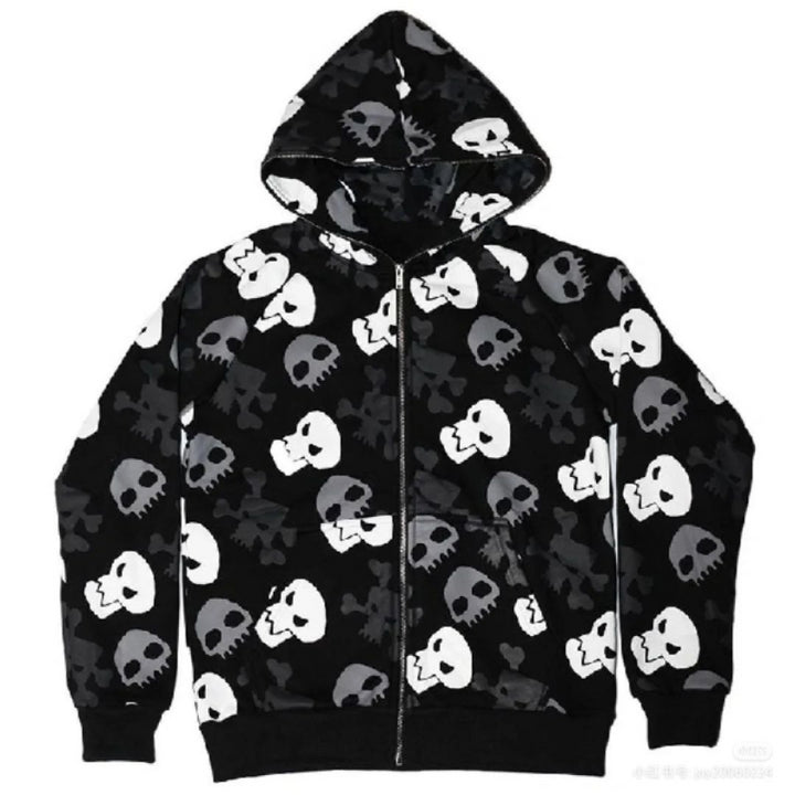 Dark Wind Skull Cardigan Hoodie Oversize Loose Hooded Zipper Thin Style Coat