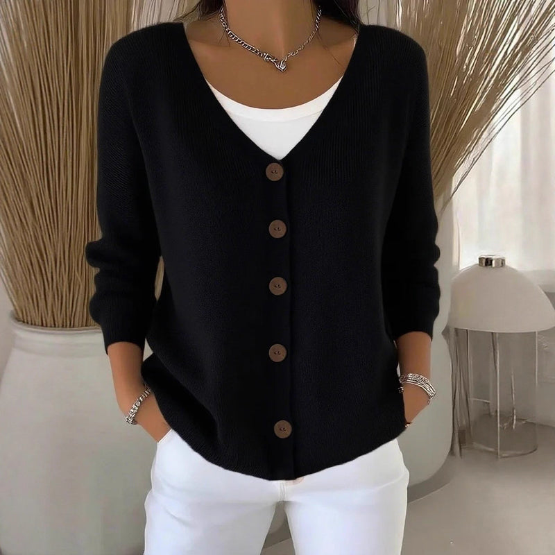 women's solid color button cardigan, view 3 - MRSLM