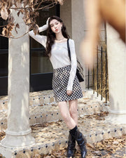 retro plaid high waist A-line mini skirt, view 4 - MRSLM