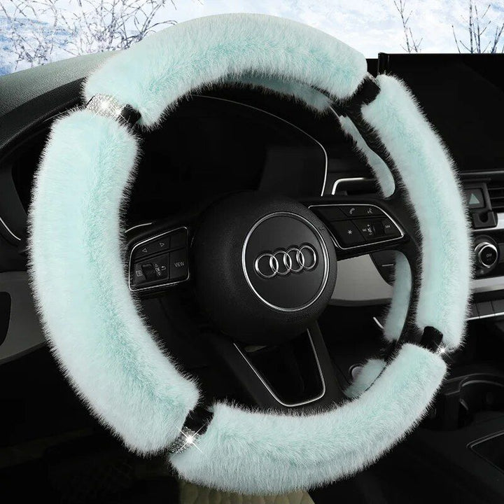 Luxury Anti-Slip Suede Fur Diamond Steering Wheel Cover