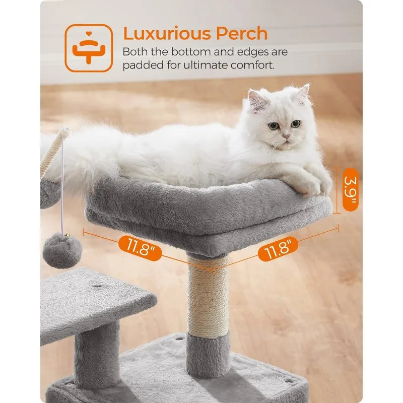 smoky gray cat tree with padded perch, view 5 - MRSLM