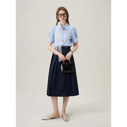 stripe puff sleeve blouse, view 6 - MRSLM