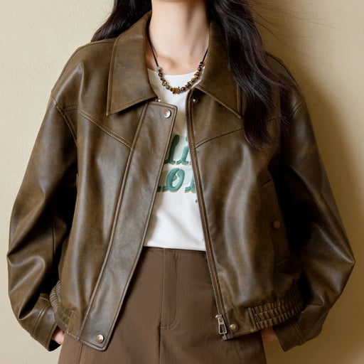 retro faux leather jacket for women - MRSLM