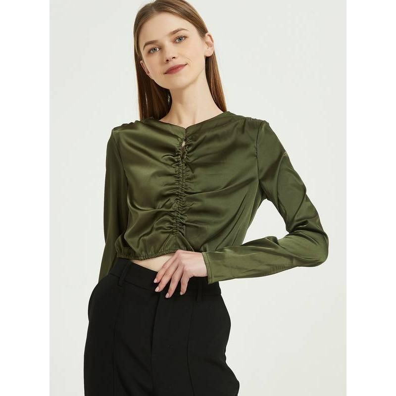 green chiffon long sleeve blouse, view 7 - MRSLM