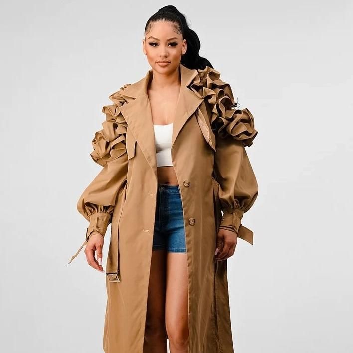 lapel long sleeve trench coat - MRSLM