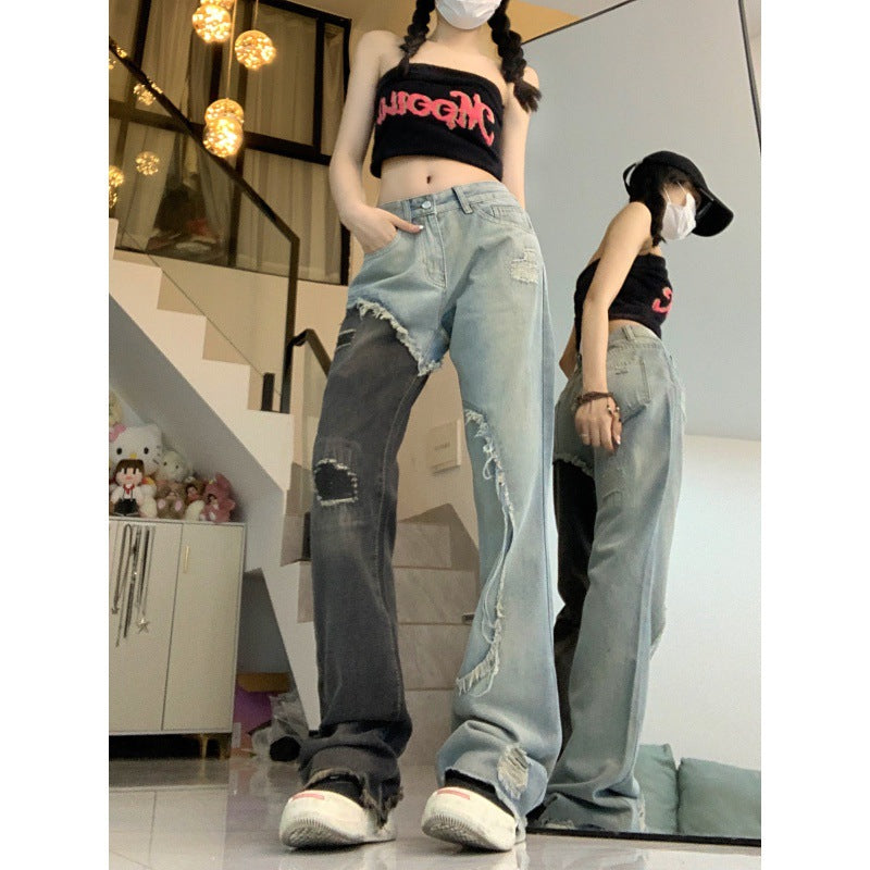 black and blue stitching retro jeans, view 4 - MRSLM