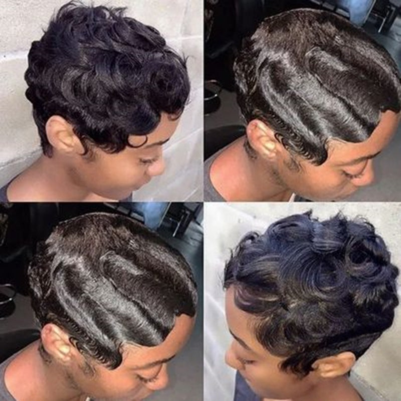 human hair pixie cut bob wig, view 3 - MRSLM
