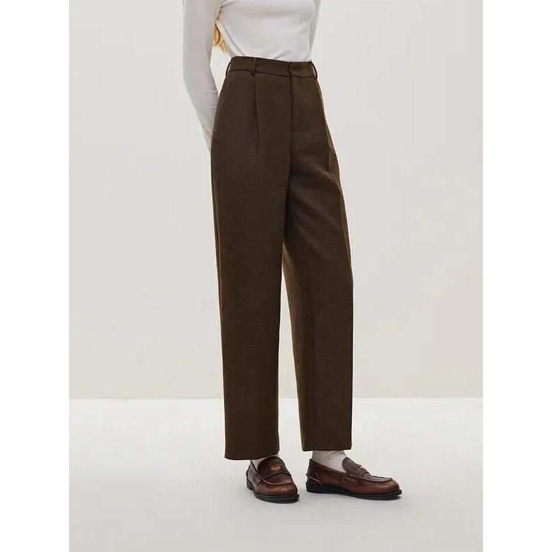 women's high-waisted wool straight pants, view 5 - MRSLM