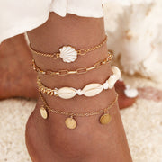 boho shell and stone anklet set, view 2 - MRSLM