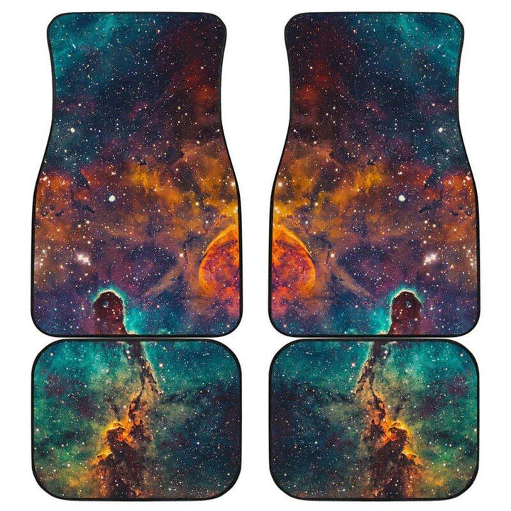 Galaxy Space Teal & Orange Car Floor Mats Set