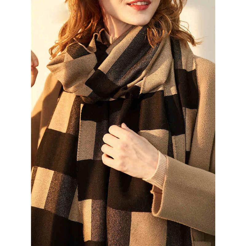 oversized wool plaid winter scarf, view 3 - MRSLM