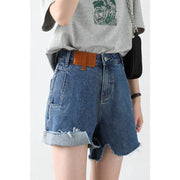 Retro blue high-waisted denim shorts, view 3 - MRSLM