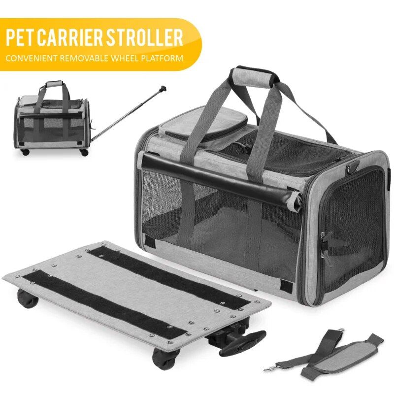 mesh dog carrier with wheels, view 4 - MRSLM