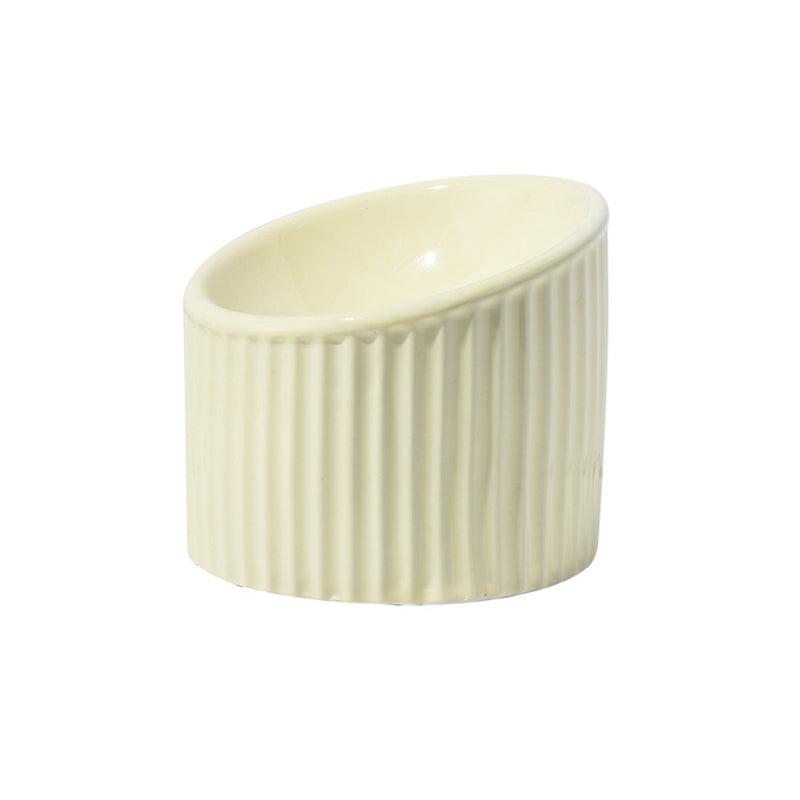 elevated striped ceramic pet bowl, view 3 - MRSLM