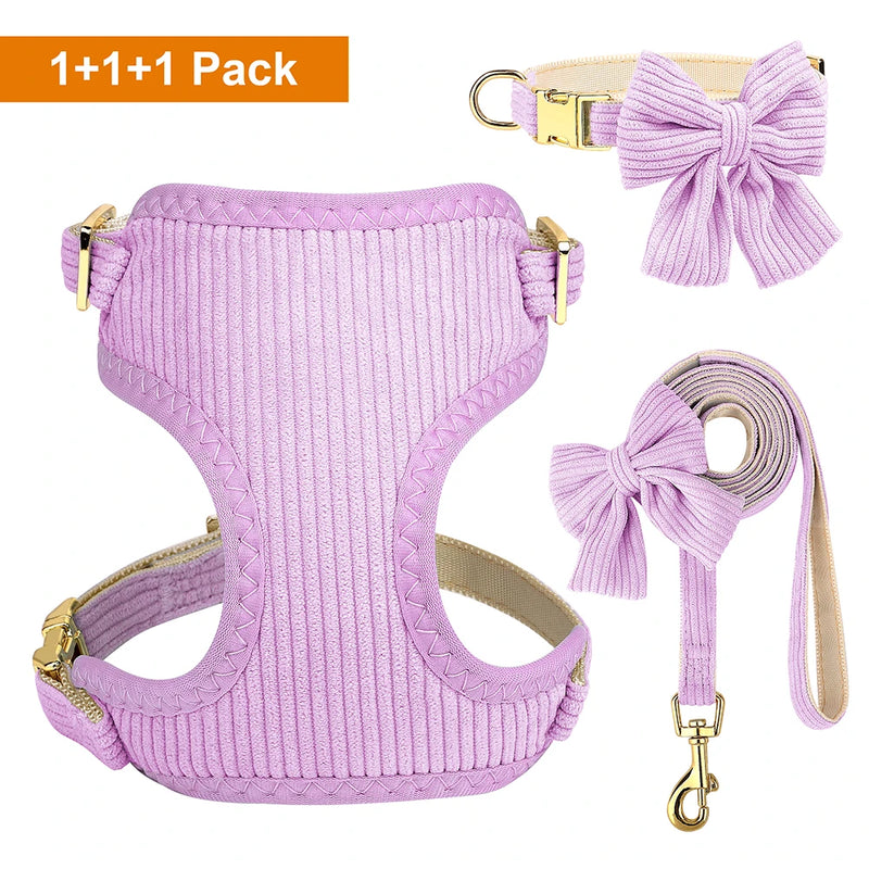Adjustable bowknot dog collar, harness and leash set, view 5 - MRSLM