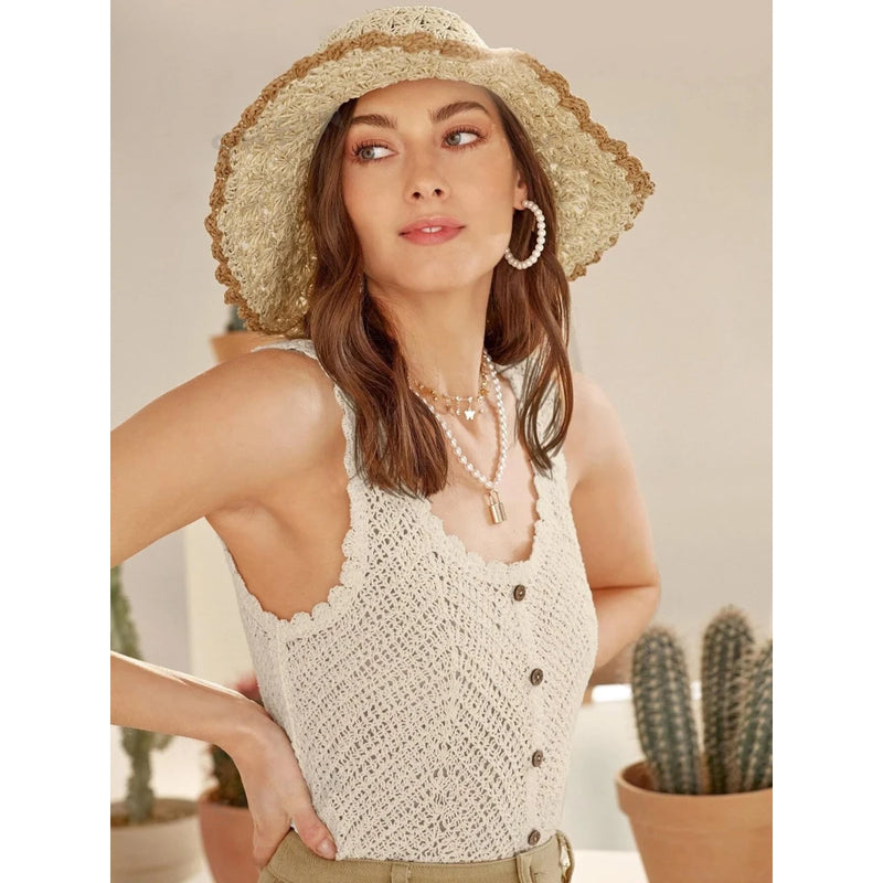 crochet knit chic tank top, view 3 - MRSLM