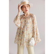 floral ruffle silk-blend blouse, view 6 - MRSLM