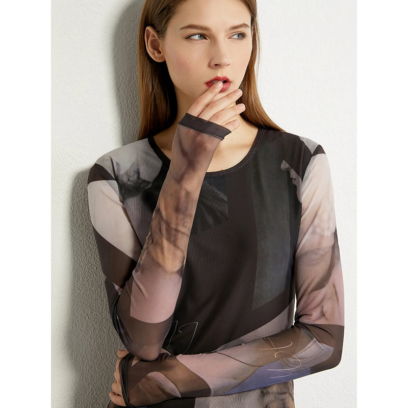 minimalist long-sleeved mesh t-shirt for women, view 7 - MRSLM