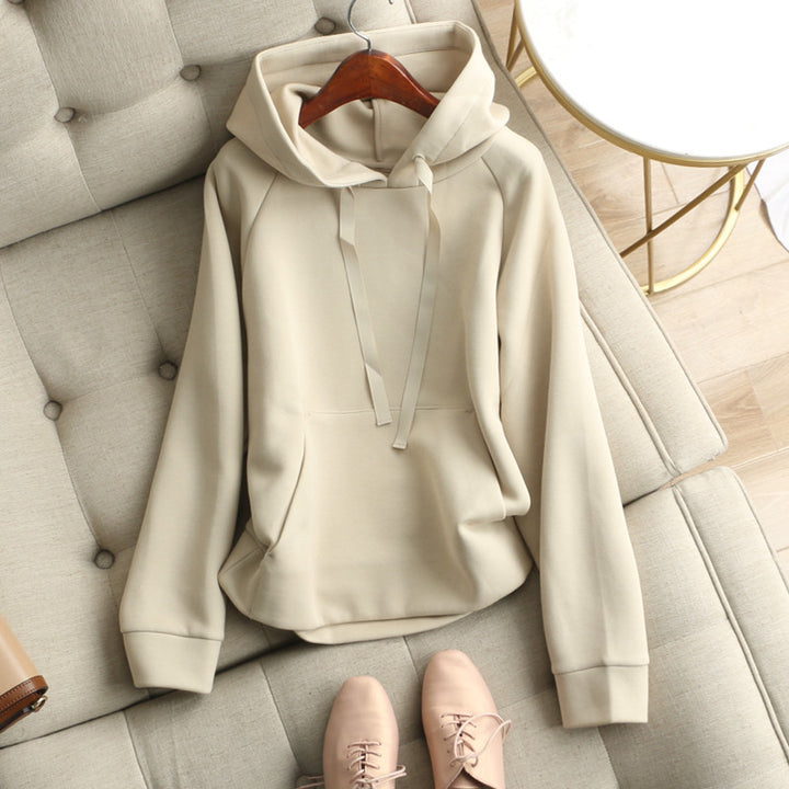 Women's Plain Hooded Drawstring Loose Sweater