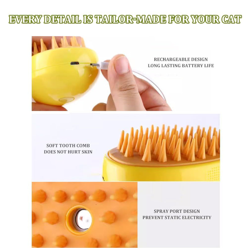 3-in-1 steamy cat grooming brush, view 8 - MRSLM