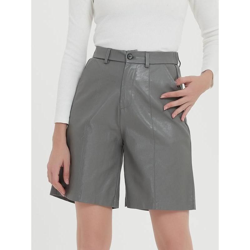 knee-length PU leather shorts, view 4 - MRSLM