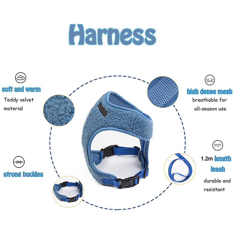 fleece dog harness and leash set, view 5 - MRSLM