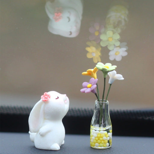 Mini clay rabbit and daisy car ornaments - MRSLM