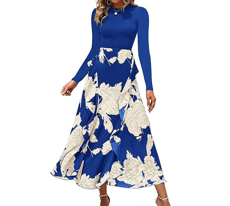 slim patchwork ruffle dress, view 4 - MRSLM
